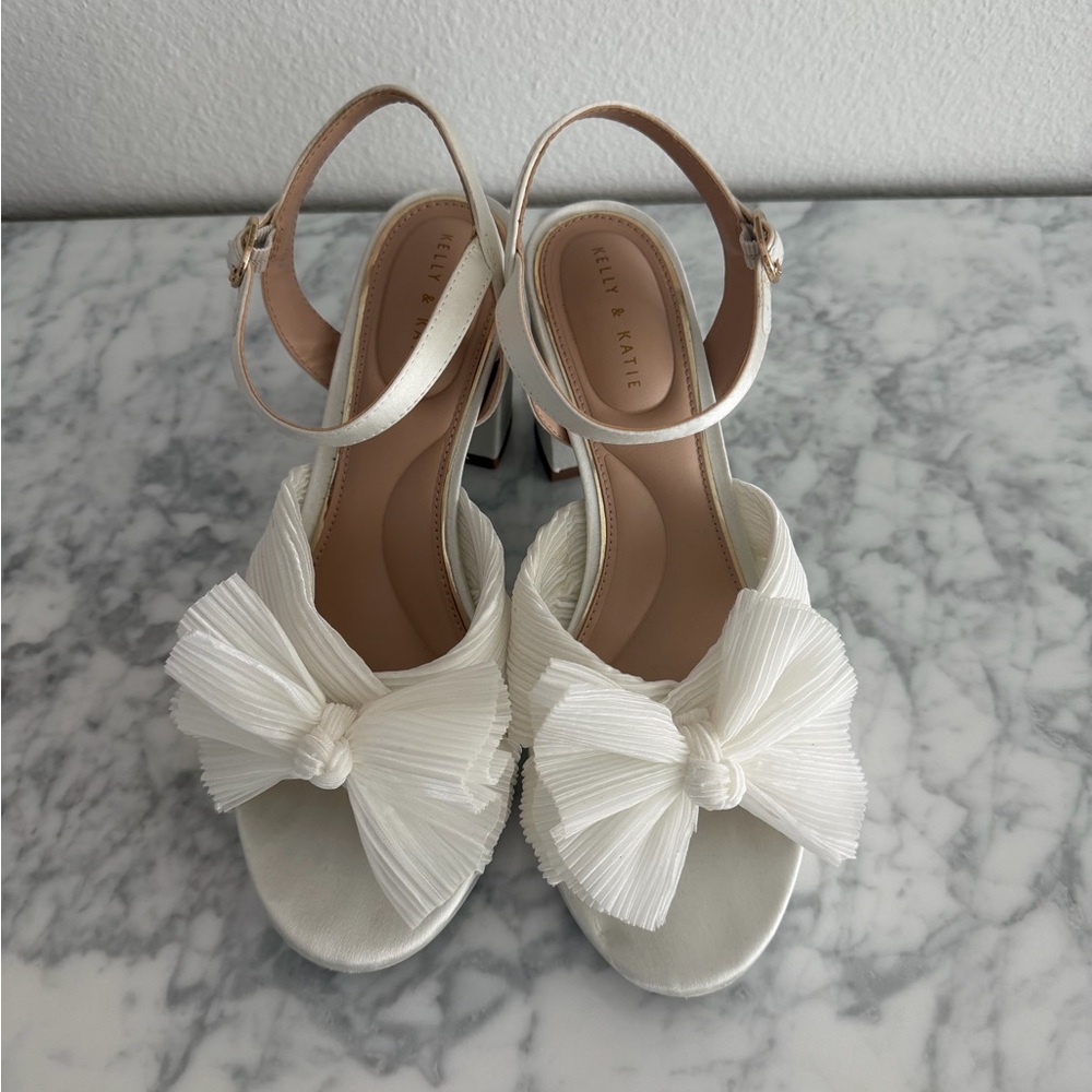 Kelly & Katie Ivory Satin Bow Ankle-Strap Heels